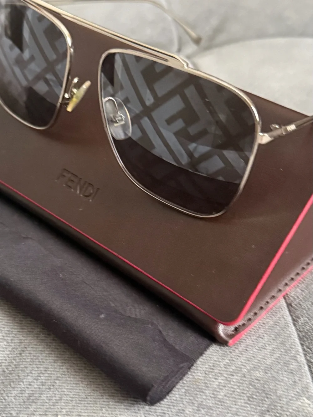 Fendi Silver Sunglasses with Patterned Smoke Lenses